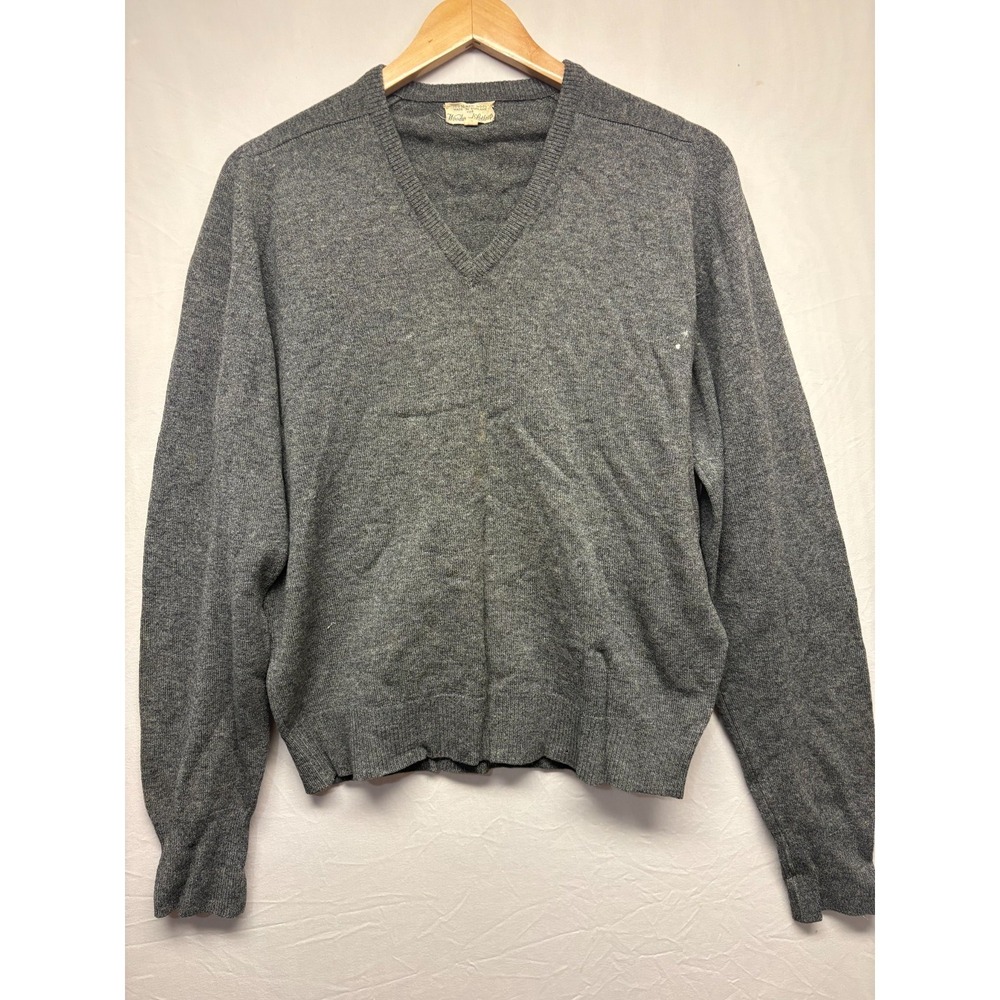 Woodward Lothrop Pullover Sweater‎ Mens Gray V-Neck Long Sleeve Wool Medium Old